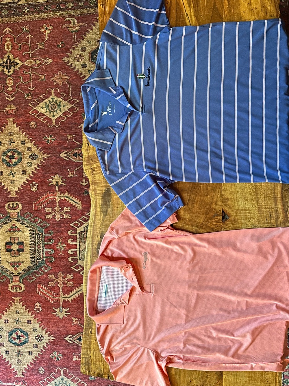 Columbia Men’s Peach Polo & Blue Striped Performance Shirt from innisbrook